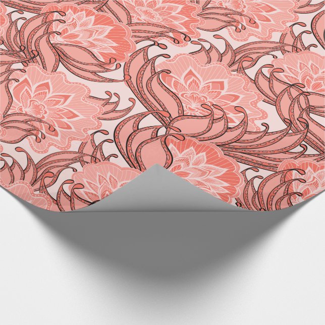 Papel De Regalo Patrón floral de coral vibrante (Esquina)
