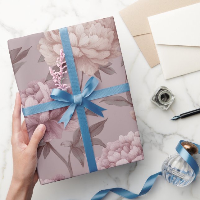 Papel De Regalo Patrón Floral de Crema de Peonía Mauve Romántica (Regalar)