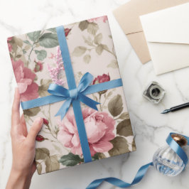 Papel De Regalo Patrón floral de crema de rosa rosa clásica