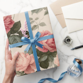 Papel De Regalo Patrón floral de crema de rosa rosa clásica