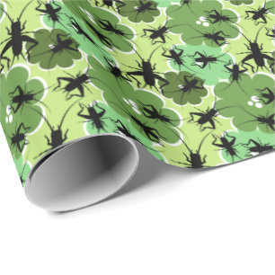 Papel De Regalo Patrón floral de críquet verde + negro
