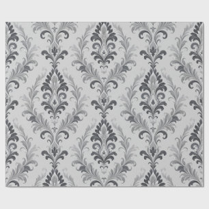 Papel De Regalo Patrón floral de damasco barroco gris plateado