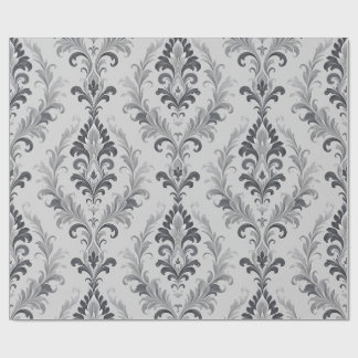 Papel De Regalo Patrón floral de damasco barroco gris plateado