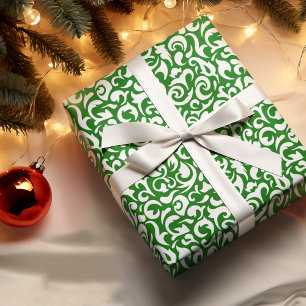 Papel De Regalo Patrón floral de Damasco verde oscuro blanco lindo