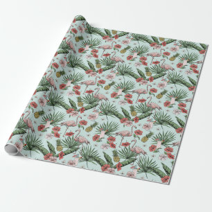 Papel De Regalo Patrón floral de flamenco de menta tropical