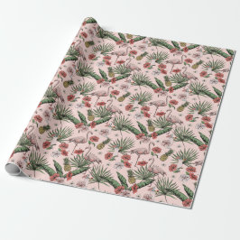 Papel De Regalo Patrón floral de flamenco rosa tropical