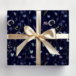 Papel De Regalo Patrón Floral de Flor Silvestre Bonita Morada Azul