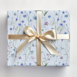 Papel De Regalo Patrón Floral de Flor Silvestre Bonita Morada Azul