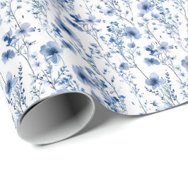 Papel De Regalo Patrón floral de flores silvestres acuarela azul b