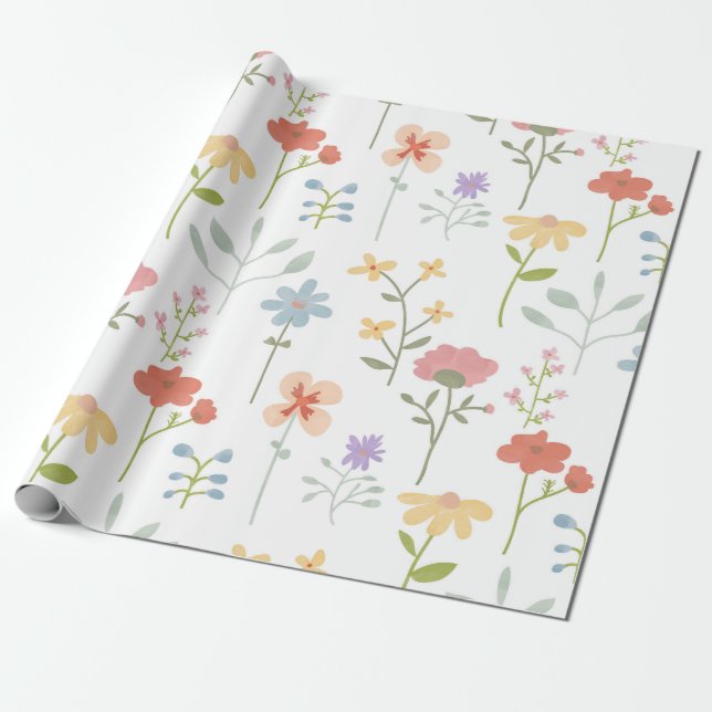 Papel De Regalo Patrón floral de flores silvestres acuáticas (Desenrollado)