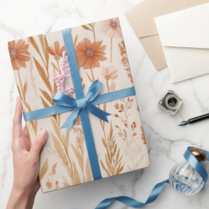 Papel De Regalo Patrón floral de flores silvestres de terracota bo
