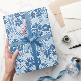 Papel De Regalo Patrón floral de flores silvestres en azul