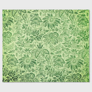 Papel De Regalo Patrón floral de flores verdes antiguas y bonitas