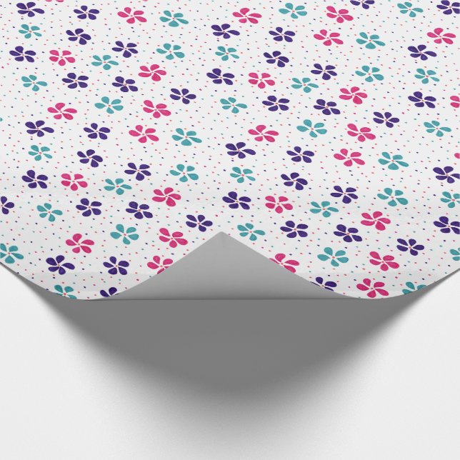 Papel De Regalo Patrón floral de flores y puntos (Esquina)