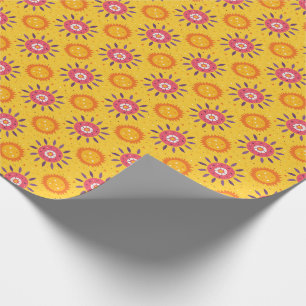 Papel De Regalo Patrón floral de girasoles amarillos rosados de Mé