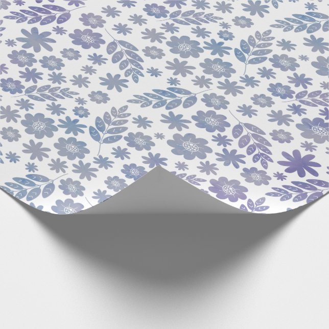 Papel De Regalo Patrón floral de gris y lavanda (Esquina)