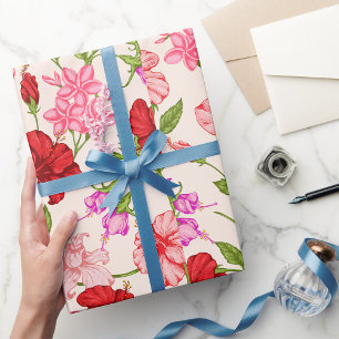 Papel De Regalo Patrón floral de Hibisco Tropical y Plumeria