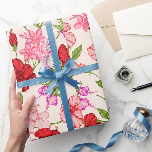 Papel De Regalo Patrón floral de Hibiscus y Plumeria tropical (Subido por el creador)