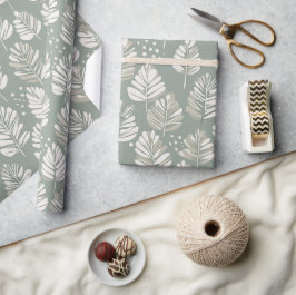 Papel De Regalo Patrón floral de hoja de salvia verde claro escand