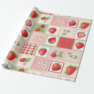 Papel De Regalo Patrón floral de jardín de fresas vintage