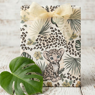 Papel De Regalo Patrón Floral de Jungla para Niños Safari Leopardo