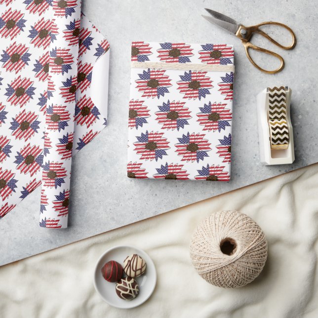 Papel De Regalo Patrón floral de la bandera estadounidense en Esta (Artesanía)