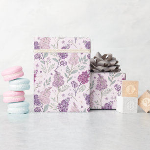 Papel De Regalo Patrón floral de lila rosa suave y púrpura
