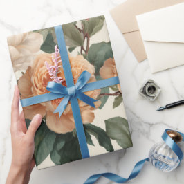 Papel De Regalo Patrón floral de marfil y peonía melocotón románti