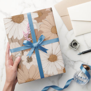 Papel De Regalo Patrón floral de margarita en tonos terrosos boho