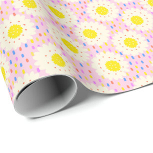 Papel De Regalo Patrón floral de margarita rosa retro groovy de lo