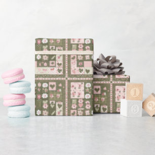 Papel De Regalo Patrón floral de margarita rosa y verde y de calci