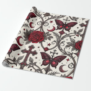 Papel De Regalo Patrón floral de mariposa gótica (1)