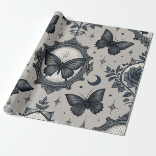 Papel De Regalo Patrón floral de mariposa gótica (2)
