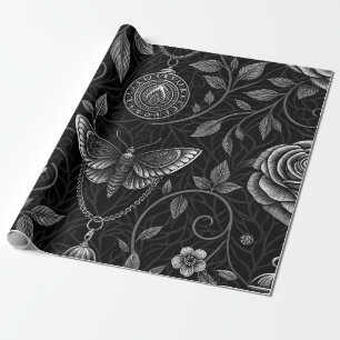 Papel De Regalo Patrón floral de mariposa gótica (3)