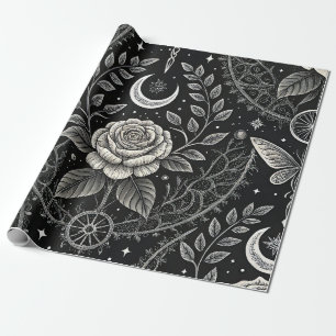 Papel De Regalo Patrón floral de mariposa gótica (4)