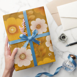 Papel De Regalo Patrón floral de mostaza de flores de tono cálido