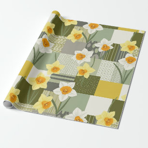Papel De Regalo Patrón floral de narciso de mediados de siglo