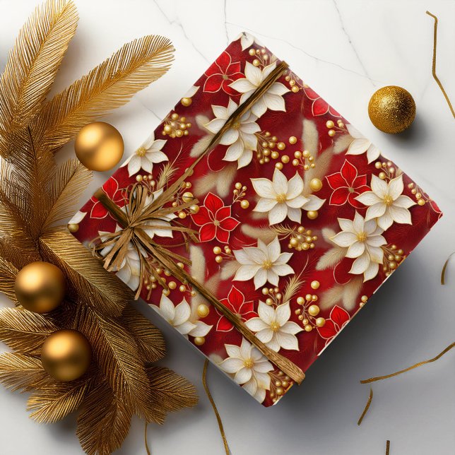 Papel De Regalo Patrón floral de Navidades blancos rojos #17 ID100 (Subido por el creador)