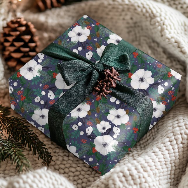 Papel De Regalo Patrón floral de Navidades modernos de invierno (Subido por el creador)