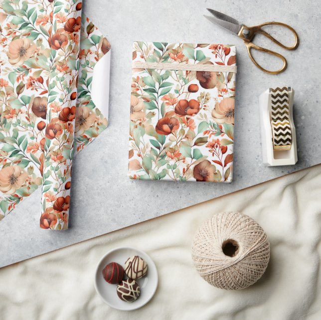 Papel De Regalo Patrón floral de otoño (Artesanía)