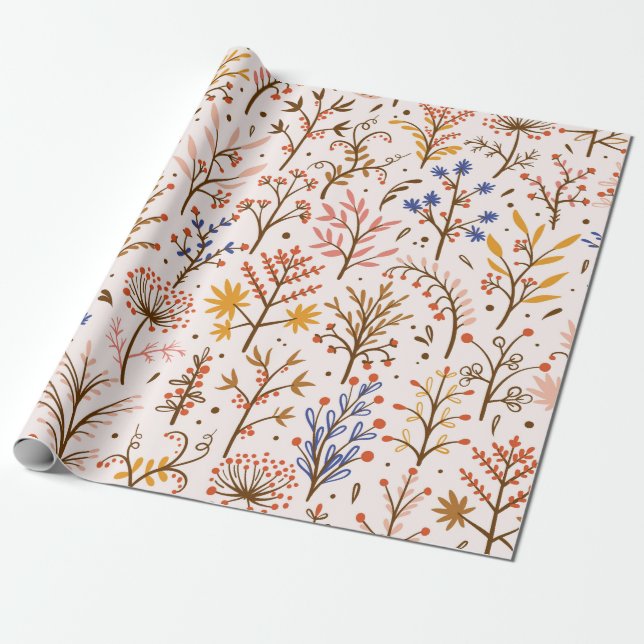 Papel De Regalo Patrón floral de otoño sin soldadura. Plantas Dood (Desenrollado)