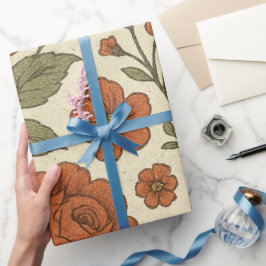 Papel De Regalo Patrón Floral de Otoño Vintage – Botánica Rústica