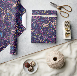 Papel De Regalo Patrón floral de paisley étnico vintage azul retro