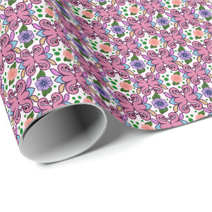 Papel De Regalo Patrón Floral de Pájaro Folk Caprichoso