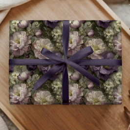 Papel De Regalo Patrón Floral de Peonía Púrpura Vintage Suave Romá