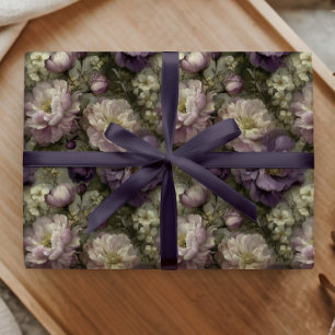 Papel De Regalo Patrón Floral de Peonía Púrpura Vintage Suave Romá