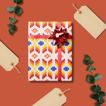 Patrón floral de píxeles geométricos en rojo naran