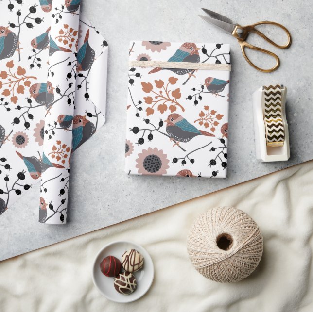 Papel De Regalo Patrón floral de pollo Mauve rosa azul (Artesanía)