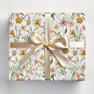 Papel De Regalo Patrón floral de pradera de flores silvestres en a