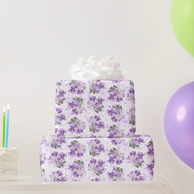 Papel De Regalo Patrón floral de primavera de Crocus (Regalos de fiesta)